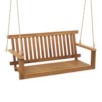 costway columpio de 2 asientos de madera de acacia con 2 cuerdas de canamo colgantes asiento respaldo de listones para porche carga 360 kg