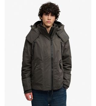 Superdry para hombre. M5012422A Chaqueta Hooded MF Arctic verde oscuro (L), Negro, Casual, Poliéster Reciclado