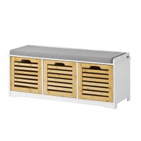 banco zapatero con acolchados cojines y 3 cubos mdf color natural