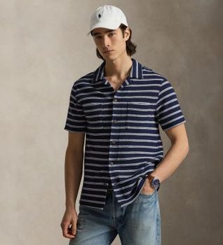 Polo Ralph Lauren para hombre. 710A13005002 Camisa de punto y pointelle con rayas marino (S), Casual, Algodón, Manga corta
