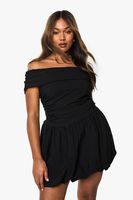vestido plus mini de bengalina fruncido negro