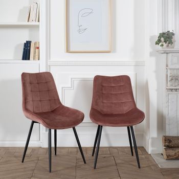 Juego De 2 Sillas De Terciopelo Rosa Louise