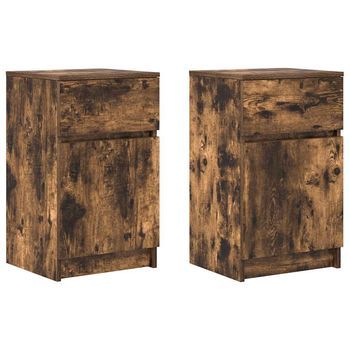 Pack 2 Uds Mesillas Noche | Mesita De Noche Madera Ingeniería Roble Ahumado 39x35x65 Cm