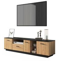 mueble tv 180 cm mesa para tv 70 a 79 pulgadas con luces led y almacenaje mdf mueble tv negro y madera