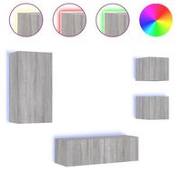 4 uds muebles tv de pared  mueble de salon  armario tv con luces led gris sonoma