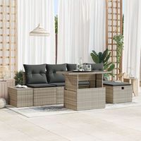 juego de sofa de jardin de 6 piezas con cojines gris claro poliratan v3208 unico  beige