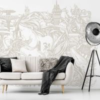 papel pintado panoramico grafico de mundos submarinos beige