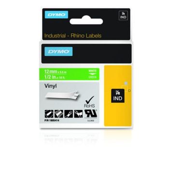Etiquetas de Vinilo DYMO Rhino Blanco sobre Verde 1,2cm x 5,5m Resistente UV Agua Químicos