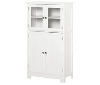 kleankin columna de bano armario auxiliar de bano con puertas de vidrio templado y estante ajustable para cocina comedor salon 60x30x1085 cm blanco