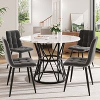 conjunto de mesa y 4 sillas - comedor - mdf terciopelo y metal - gris y negro 100x100x76cm