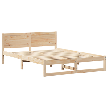 Cama Matrimonial | Cama Doble | Estructura De Cama Natural Madera De Pino 150 X 200 Cm Simple Cfw98118