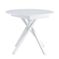 mesa de comedor extensible en blanco mate con patas blancas