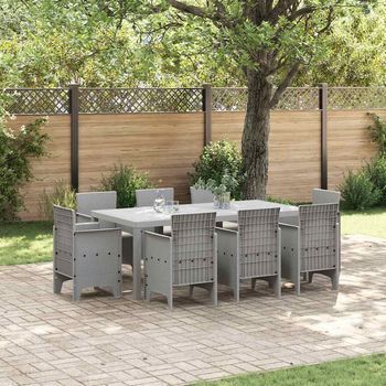 Conjunto De Comedor De Jardín 9 Uds. Gris Claro Polipropileno Vidaxl