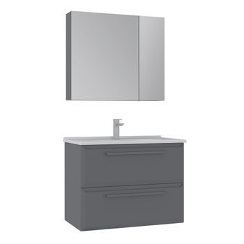 Conjunto De Mueble Con Lavabo Y Espejo (2 Piezas)  - 80 X 50 X 62 Cm - Gris