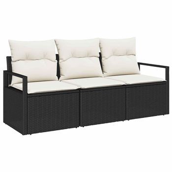 Juego De Sofá 3 Piezas | Mueble De Jardín Negro Ratán Sintético