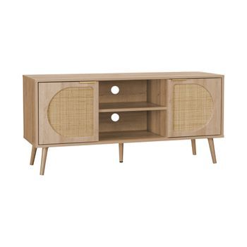 Mueble De Tv En Madera Y Caña Redondeada, 120cm, Natural