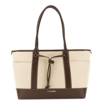 bolso de compras efecto lona con ribete efecto piel en contraste dark brown/beige taglia unica