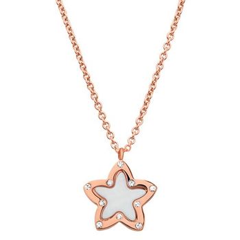 Cadena acero inoxidable colgante estrella rosado circonita cúbica