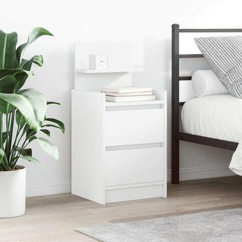 Mesilla De Noche - Mueble Para Dormitorio - Madera De Ingeniería - Blanco (38x34x80cm)