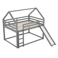 litera infantil doble tipo cama casita con tobogan madera maciza gris