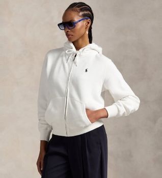 Polo Ralph Lauren para mujer. 211971699001 Sudadera de felpa con cremallera blanco (XL), Casual, Algodón