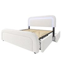 cama blanca de tejido sherpa 160 x 200 cm con 4 cajones led usb y usb-c