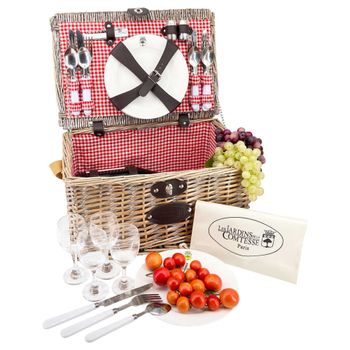 Cesta picnic de mimbre sully vichy rojo para 4 personas