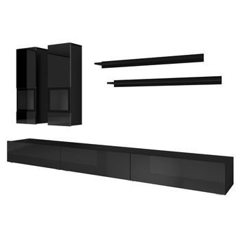 Conjunto De Muebles De Salón Colección Ramos. Color Negro Brillante.