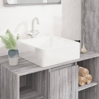 Lavabo De Baño Moderno | Lavabo Cuadrado De Cerámica Blanco 37x37x13 Cm Cfw439831