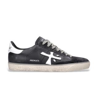 Premiata para hombre. STEVEN Zapatillas de Piel Steven negro (45), Plano, Cordones, Casual