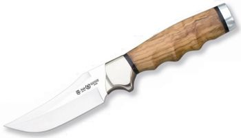 Cuchillo Safari 9800 Miguel Nieto de 25 cms, con hoja de acero de 13 cms y mango de Madera de olivo con funda de piel de primera calidad (marrón)