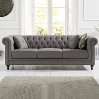 milano chesterfield grey linen fabric 3 seater sofa