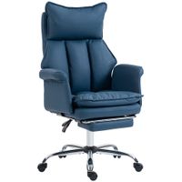 homcom silla de escritorio con reposapies respaldo reclinable alto acolchado grueso tapizada en cuero sintetico ruedas azul
