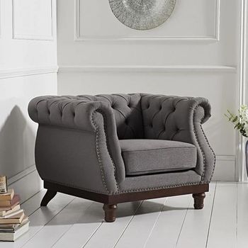 Henbury Chesterfield Grey Linen Fabric Armchair