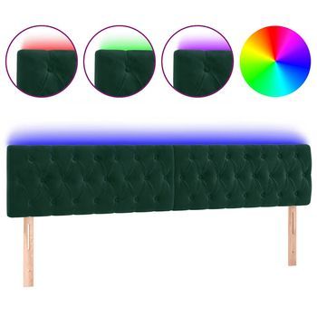 Cabecero Con Led De Terciopelo Verde Oscuro 180x7x78/88 Cm Vidaxl