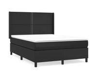 cama box spring con colchon cuero sintetico negro 140x190 cm liso con clavos