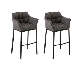 Juego de 2 taburetes de bar damaso con tapizado de tela y base de cuatro patas gris titanio 48x64x110 cm