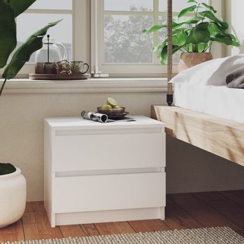 Pack 2 Uds Mesitas De Noche | Mesa Auxiliar | Mesilla Madera Contrachapada Blanco 50x39x43,5cm