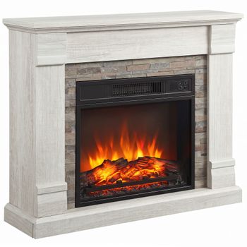HOMCOM Chimenea Eléctrica Decorativa 1800W con Efecto de Llama 3 Brillos con Termostato y Temporizador Mando a Distancia Natural   Aosom España