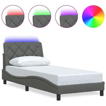 Cama Individual | Cama Para Adultos | Estructura De Cama Con Led Sin Colchón Gris Oscuro 80x200 Cm