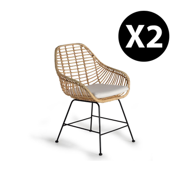 Set De 2 Sillas De Rattan Con Cojín Incluído