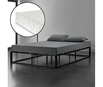 Cama doble kreta con somier y con colchón 140 x 200 cm acero negro [en.casa]