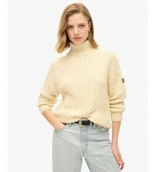 Superdry para mujer. W6110614A Jersey Slouchy cable roll beige (XS), Casual, Algodón