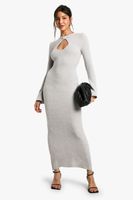 vestido maxi de tejido boucle con detalle en el cuello gris