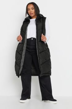 Yours Curve Reversible Charcoal & Black Quilted Longline Hooded Gilet, Mujer Curvy Y Tallas Grandes, Yours