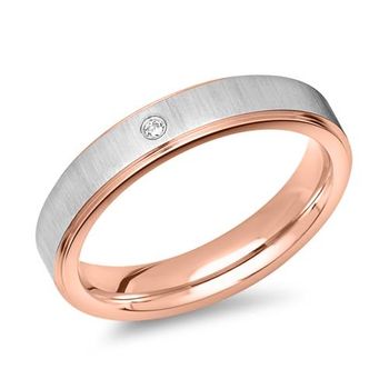 Anillo acero inoxidable parcialmente dorado circonita rosa