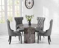 crema grey round marble dining table with freya chairs