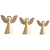conjunto de 3 figuritas de angeles de papel con forma de panal origami decoracion navidena beige eira