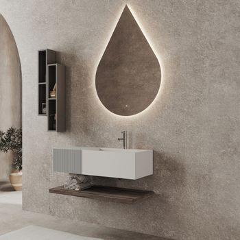 Mueble De Baño Suspendido 100cm Con Lavabo De Resina Blanco 60cm, Cajón Y Espejo Gota | Rodi