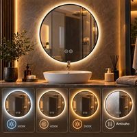 kibath espejo led moo 20w redondo pefil negro de 80 cm espejo 6000k